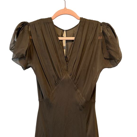 Morgane Le Fay Dark Green Silk Boho Steampunk Fairy Goddess Tiered Maxi Dress S - Picture 4 of 13